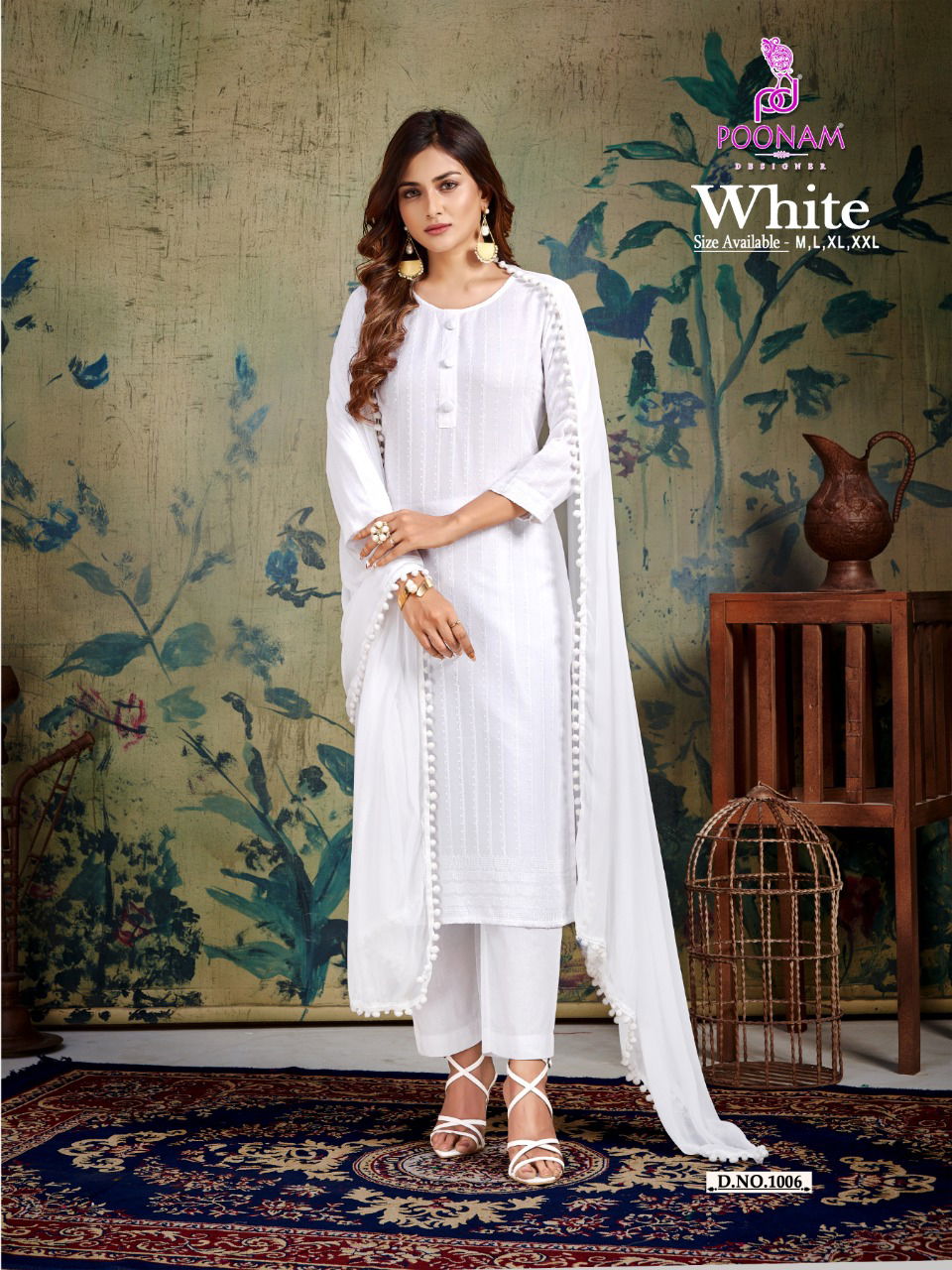 Poonam White Ethnic Wear Wholesale Designer Readymade Suit Catalog
